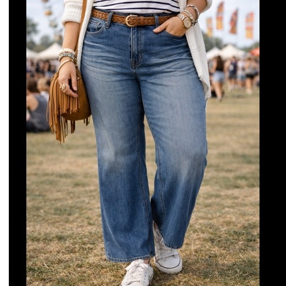 SHEIN Denim - SHEIN Women's Distressed Super Wide Leg High rise Blue Denim Jeans Size 32